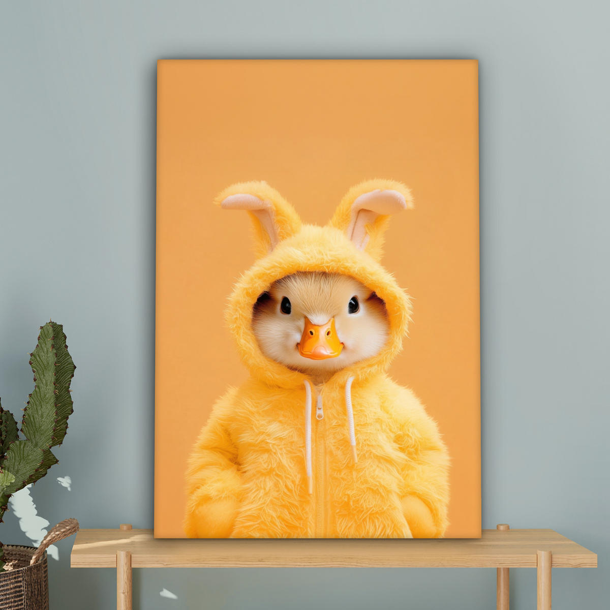 LEINWANDBILD Osterhase - Kostüm - Ente Wanddeko Schlafzimmer 60x90 cm - Gelb, Textil (60/90cm) - MuchoWow