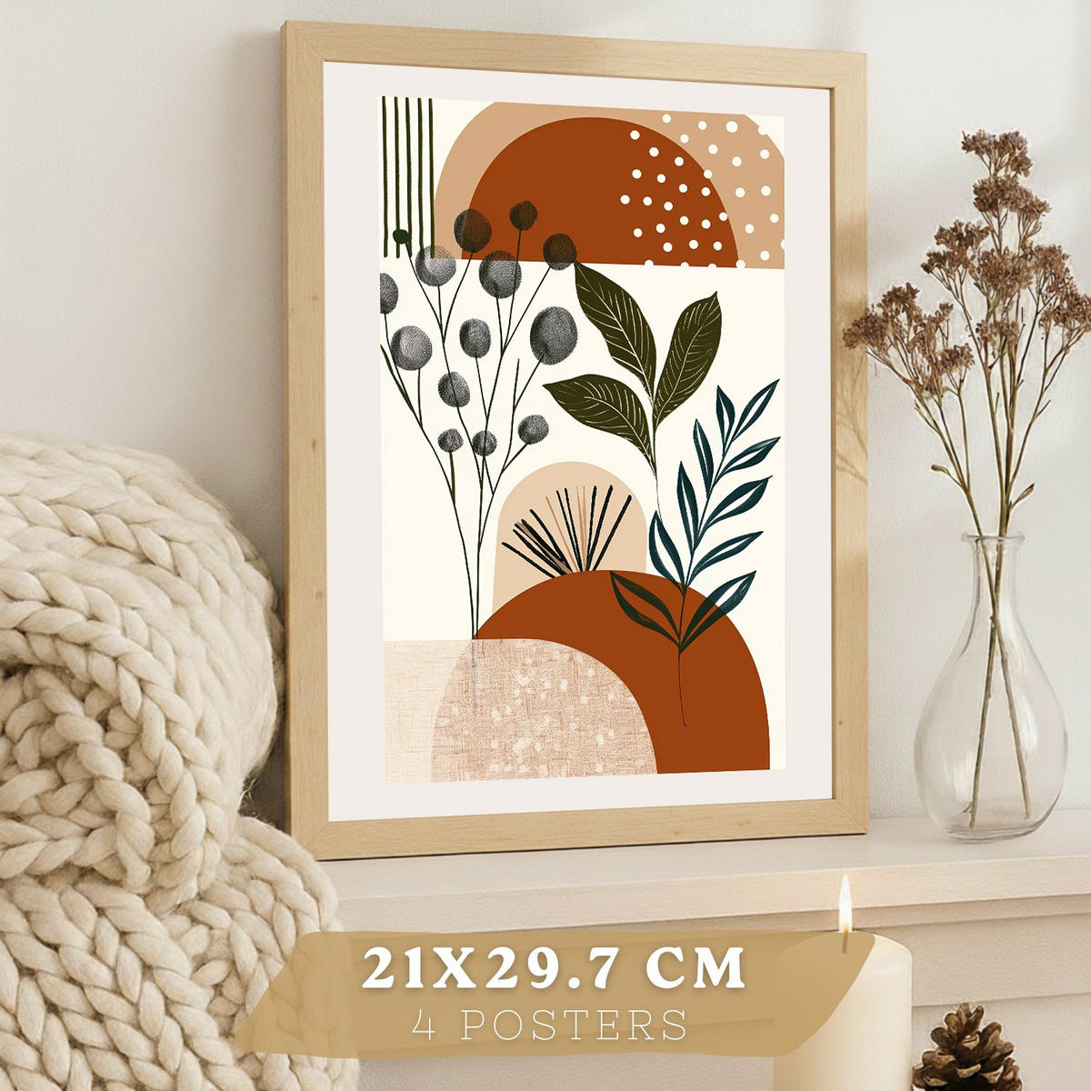 PLAKAT Sada 4 Abstraktní poušť A4 bez rámu - čirá, papír (29.7/1/21cm) - Nacnic