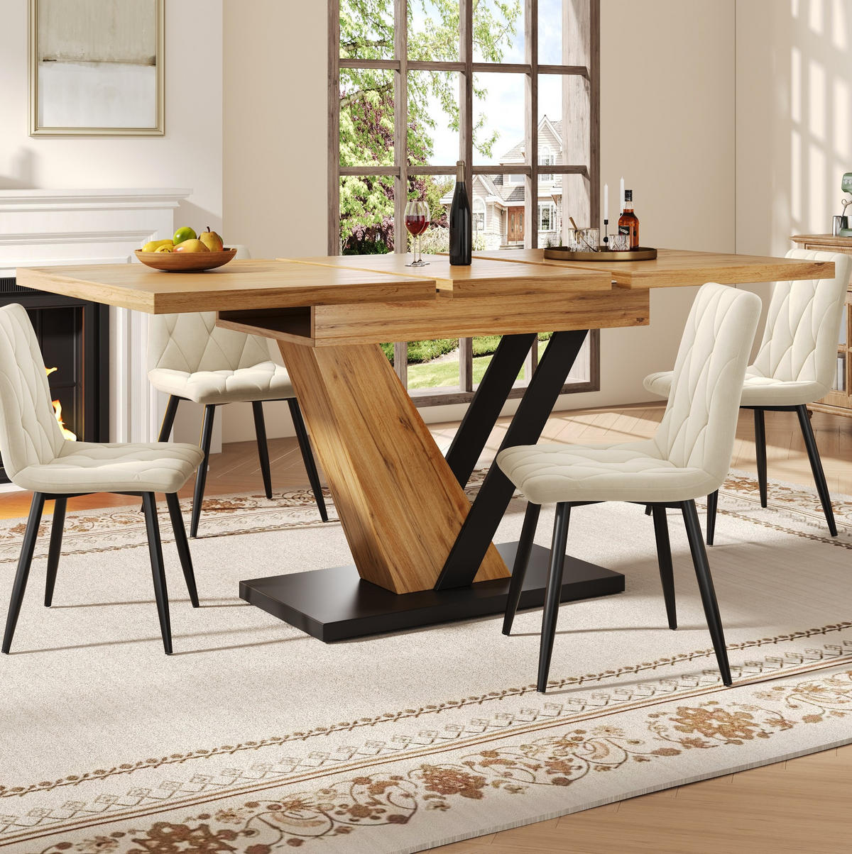 ESSTISCH 120-160x75x76 cm in Natur und Schwarz aus MDF mit Holzmaserung ausziehbar - Naturfarben, Holzwerkstoff (160/70/75.5cm) - Modfu