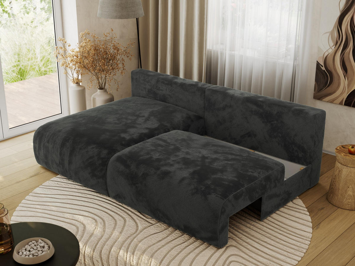 ECKSCHLAFSOFA VIVO L Dunkelgrau Plüsch - links - Dunkelgrau/Schwarz, Kunststoff/Textil (223/150cm) - MKS