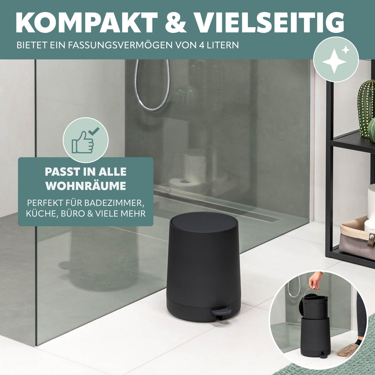 BAD-ACCESSOIRES-SET TESERO, Soft-Touch, schwarz - Schwarz, Kunststoff (22.5/25.5/25cm) - eluno