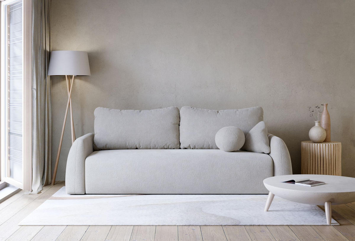 3-SITZER SOFA Nubelle Hellgrau Chenille-Bezug, wasserabweisend - Hellgrau/Schwarz, Kunststoff/Textil (244/85/93cm) - Selsey