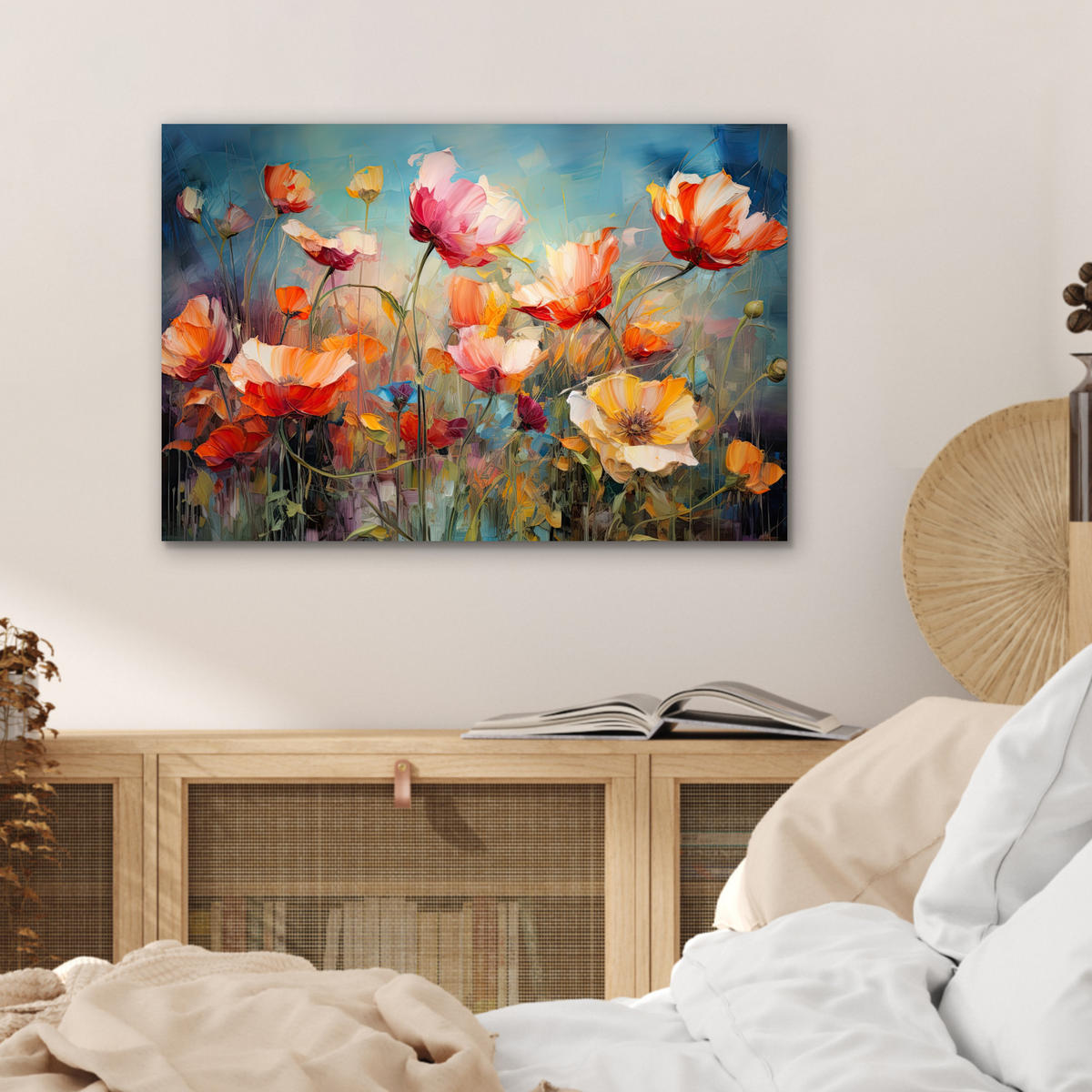 METALLBILD Blumen - Aquarell - Kunst - Botanisch - Natur 60x40 cm - Orange, Metall (60/40cm) - MuchoWow