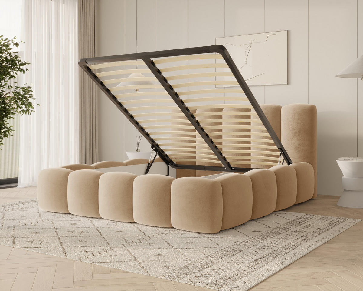 POLSTERBETT 18 - 160x200 cm – Riviera – Gepolstertes Bett mit Metall-Lattenrost - Beige, Holz (160/200cm) - ROYAL24_MARKT