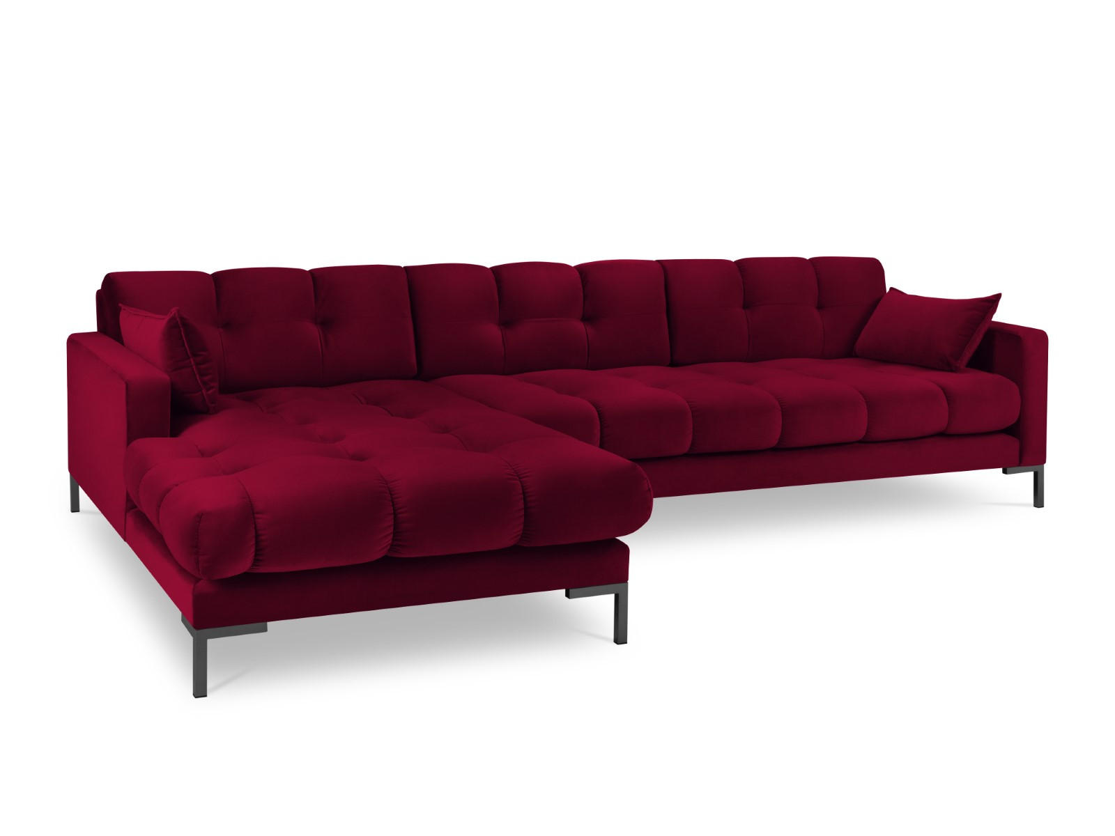 ECKSOFA links Mamaia aus Samt rot 5 Sitzplätze - Rot, Textil (185/293cm) - Micadoni