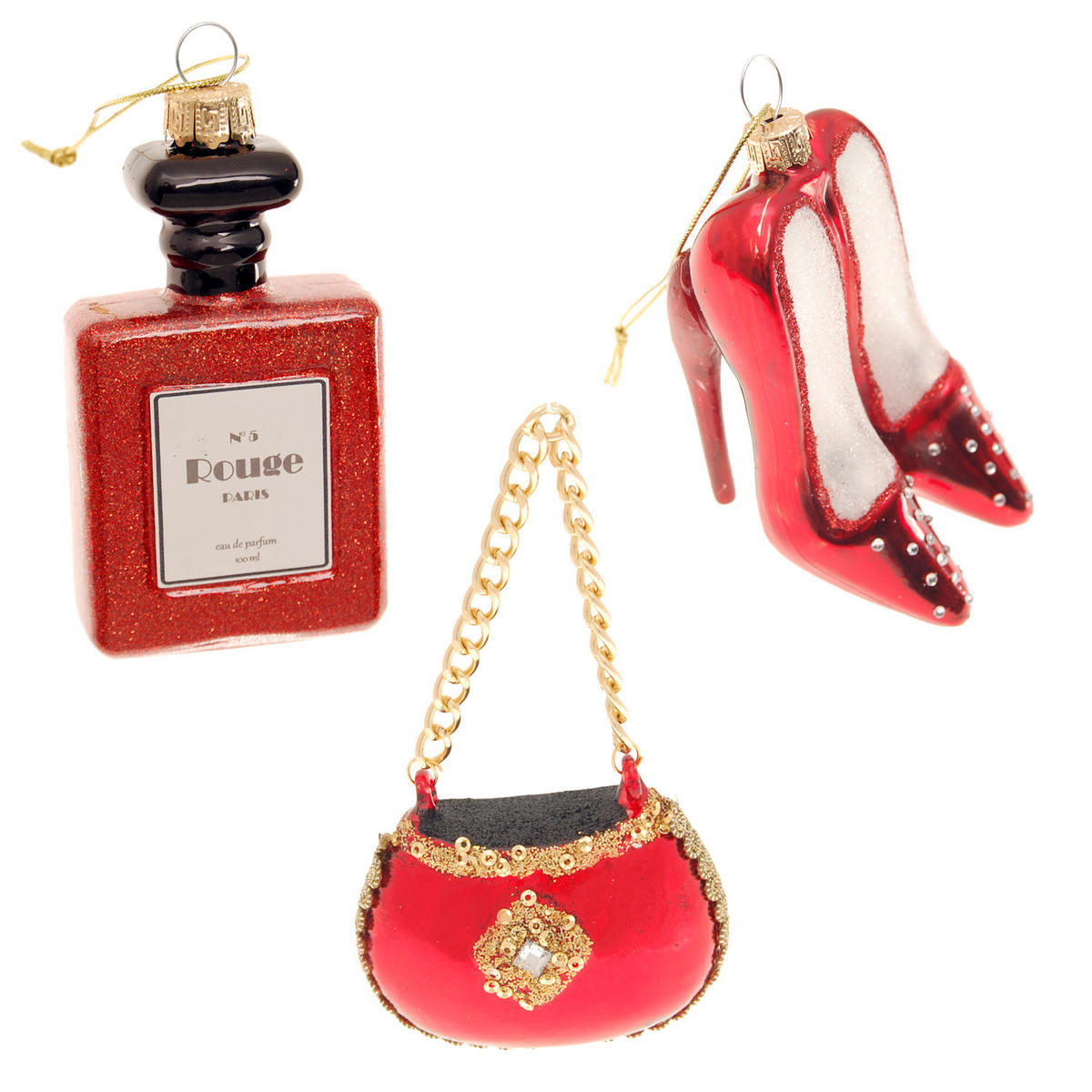 CHRISTBAUMSCHMUCK Lady in Red Rot 8cm (Glas / 3 Stk.) - Rot, Glas (6/8/3cm) - Krebs Glas Lauscha