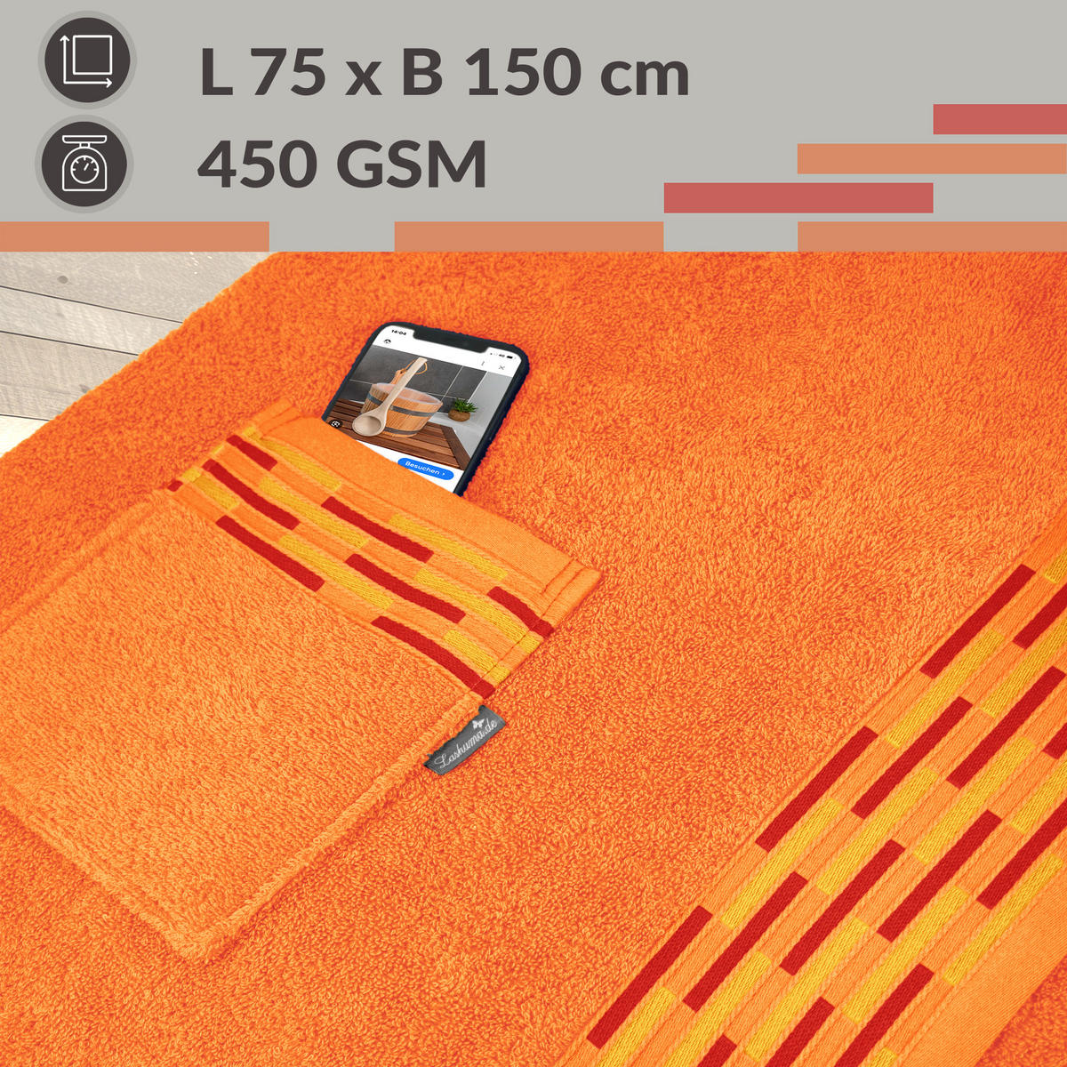 SAUNAKILT Dame Lugano Orange - Orange, Textil (150/75cm) - Lashuma