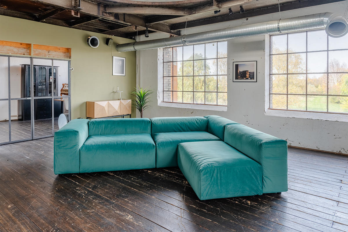 MODULSOFA MIA Grün Velvet - Schwarz/Grün, Kunststoff/Textil (418/72/120cm) - KAWOLA