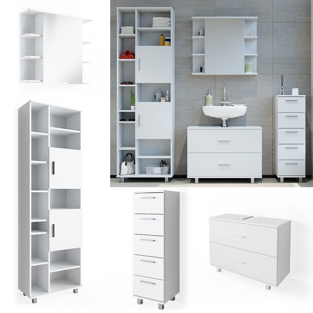 BADMÖBEL-SET Ilias Weiß 4 Teile, mit Hochschrank - Weiß, Holzwerkstoff (80.2/60.8/33cm) - Vicco