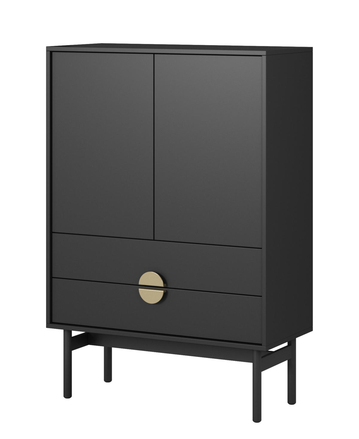 HIGHBOARD Stoon Schwarz 85 cm - Goldfarben/Schwarz, Holzwerkstoff/Metall (85.5/124/38cm) - Selsey