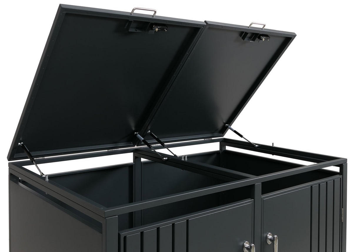 MÜLLTONNENBOX 2er mit Deckel HxBxT 122x132x84cm Anthrazit - Anthrazit, Metall (132/122/84cm) - PROREGAL