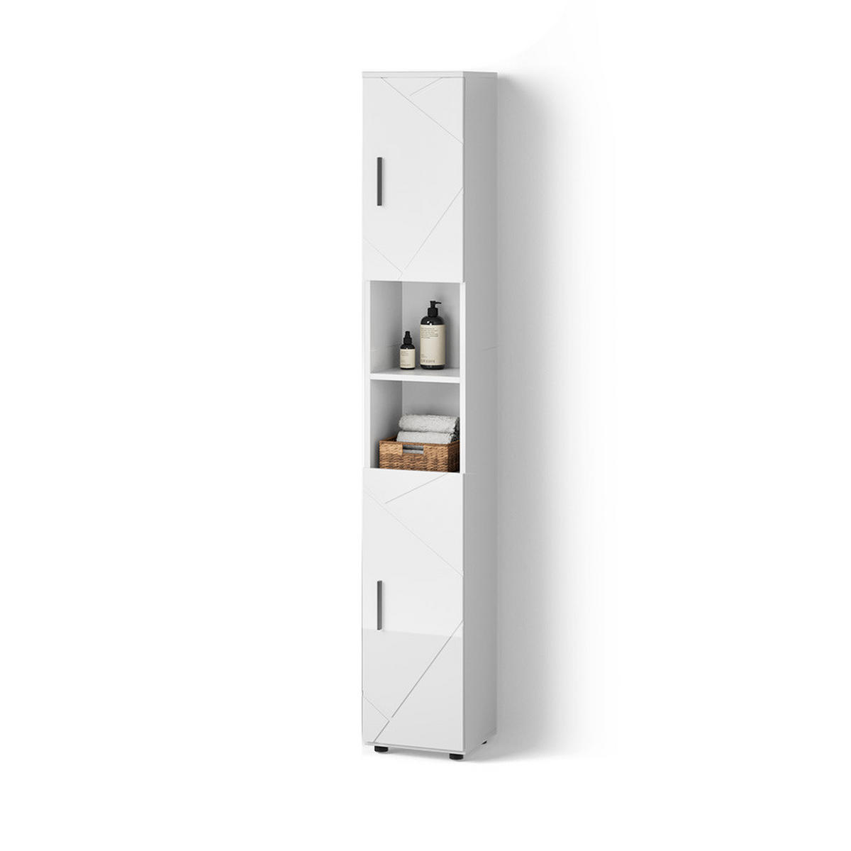 BADSCHRANK Ronco Weiß Hochglanz 30 x 192 cm - Weiß Hochglanz/Weiß, Holzwerkstoff (30/192/30cm) - Livinity®
