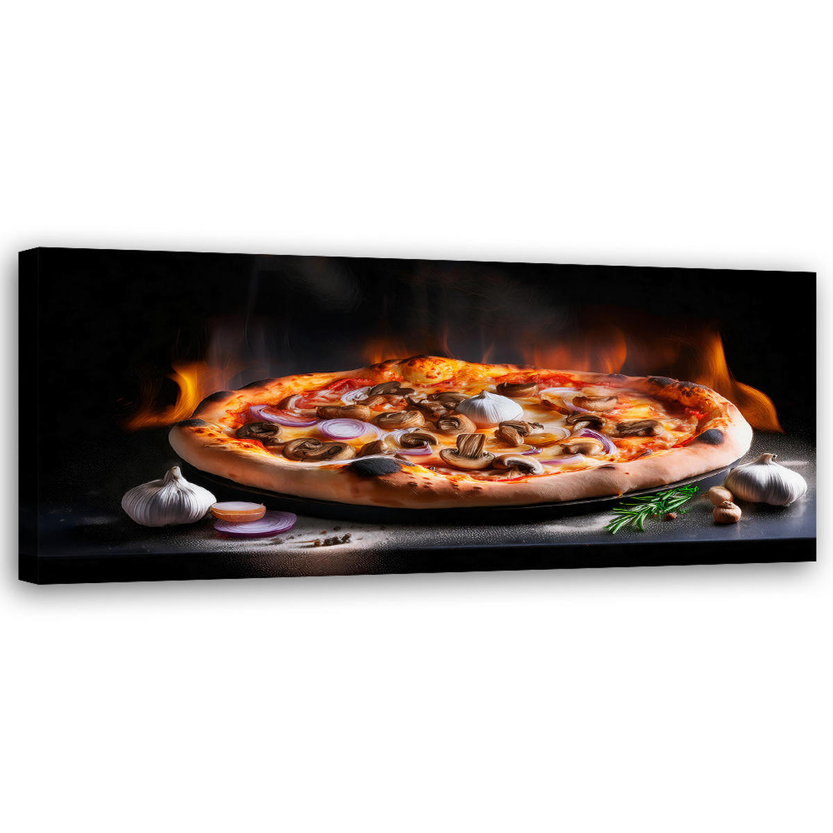 WANDBILD pizza food küchenrestaurant - Schwarz, Textil (90/30cm) - Feeby