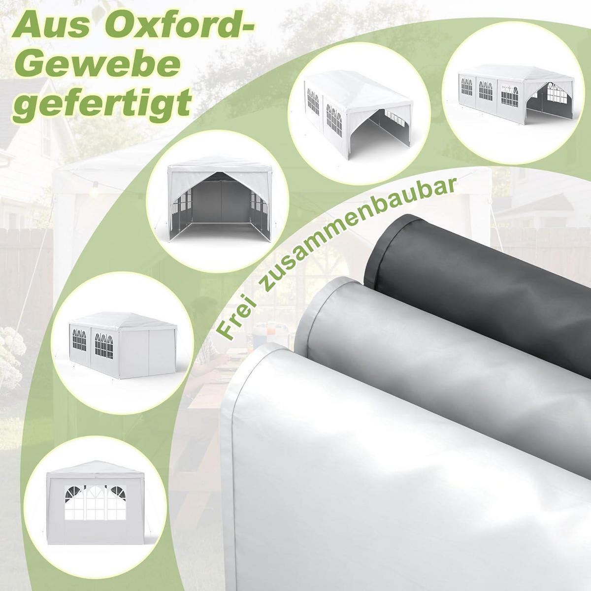 GARTENPAVILLON 3 x 6 m Weiß Wasserdicht mit 6 Seitenwänden - Weiß, Kunststoff (300/250/600cm)
