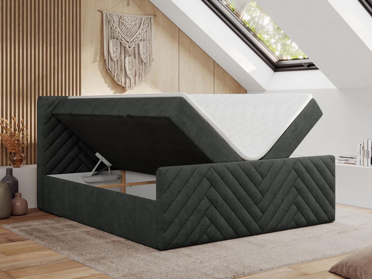 BOXBETT PARIS DUO 140/200 - Dunkelgrau Struktur - H3 - Dunkelgrau, Holz/Textil (140/200cm) - MKS