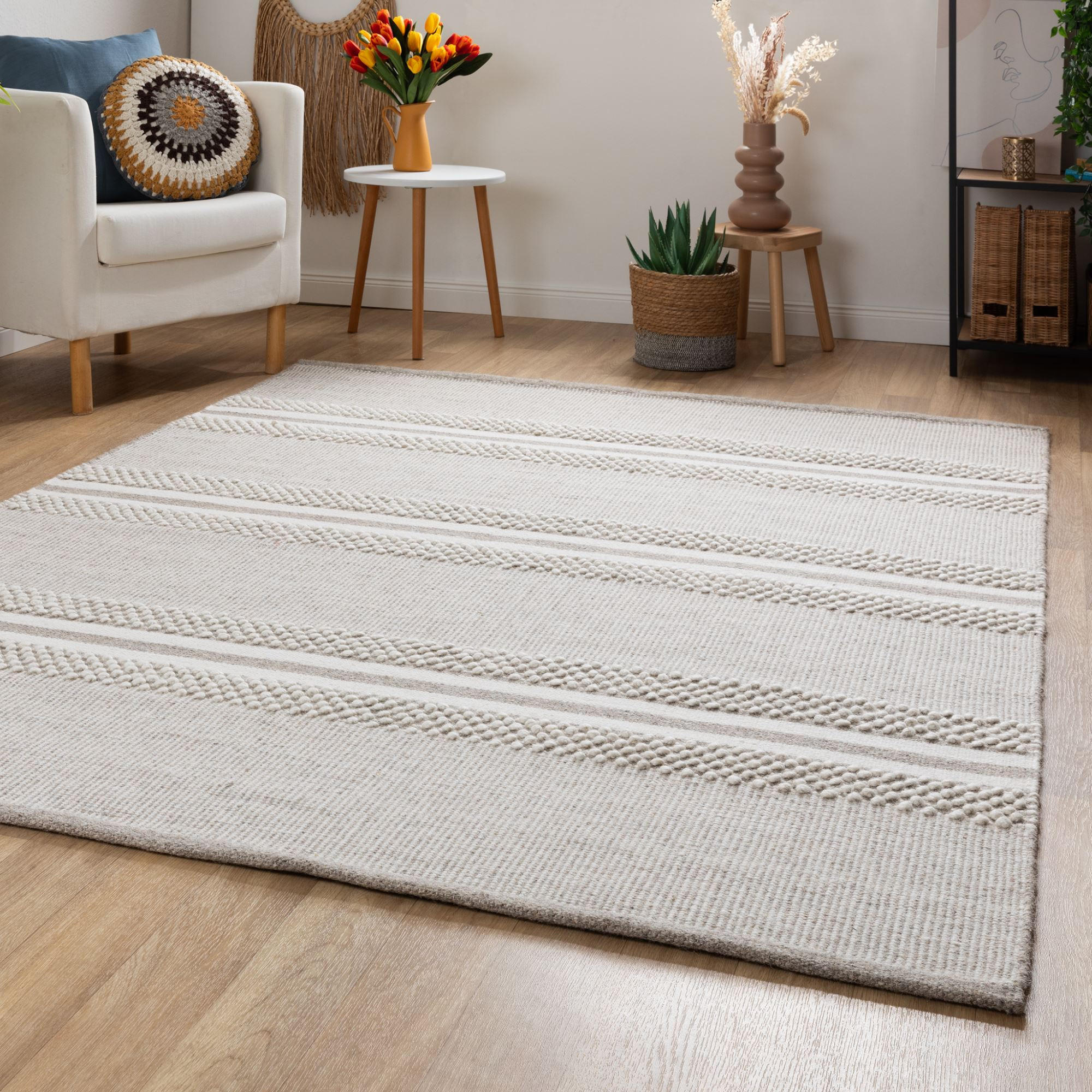 HANDWEBTEPPICH 200/250 cm Habo breite Streifen - Silberfarben, Naturmaterialien (200/250cm) - Steffensmeier