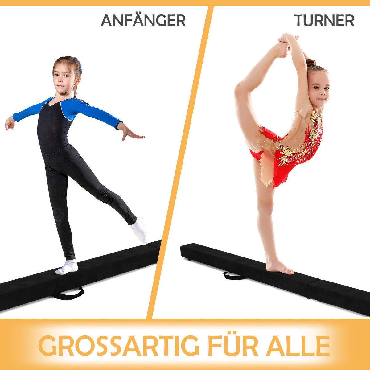 GYMNASTIKBALKEN klappbarer 210 cm Schwarz - Schwarz, Holz (10/210cm) - COSTWAY