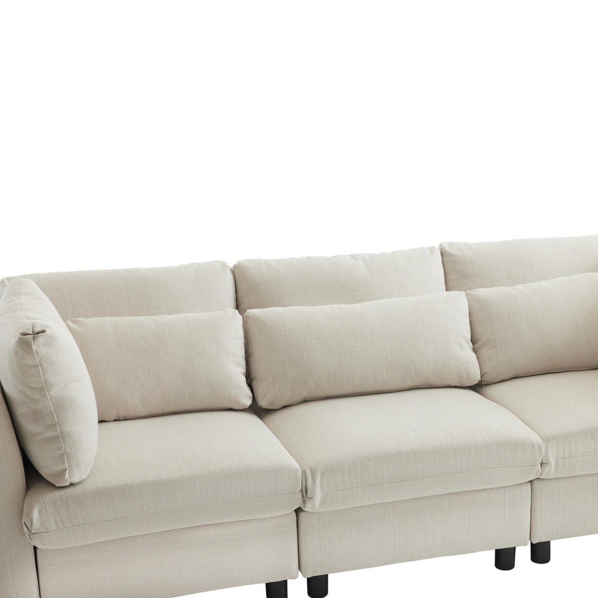 4-SITZER ECKSOFA Leinen Beige mit Hocker - Beige, Holzwerkstoff/Kunststoff (220/83cm) - WISHDOR