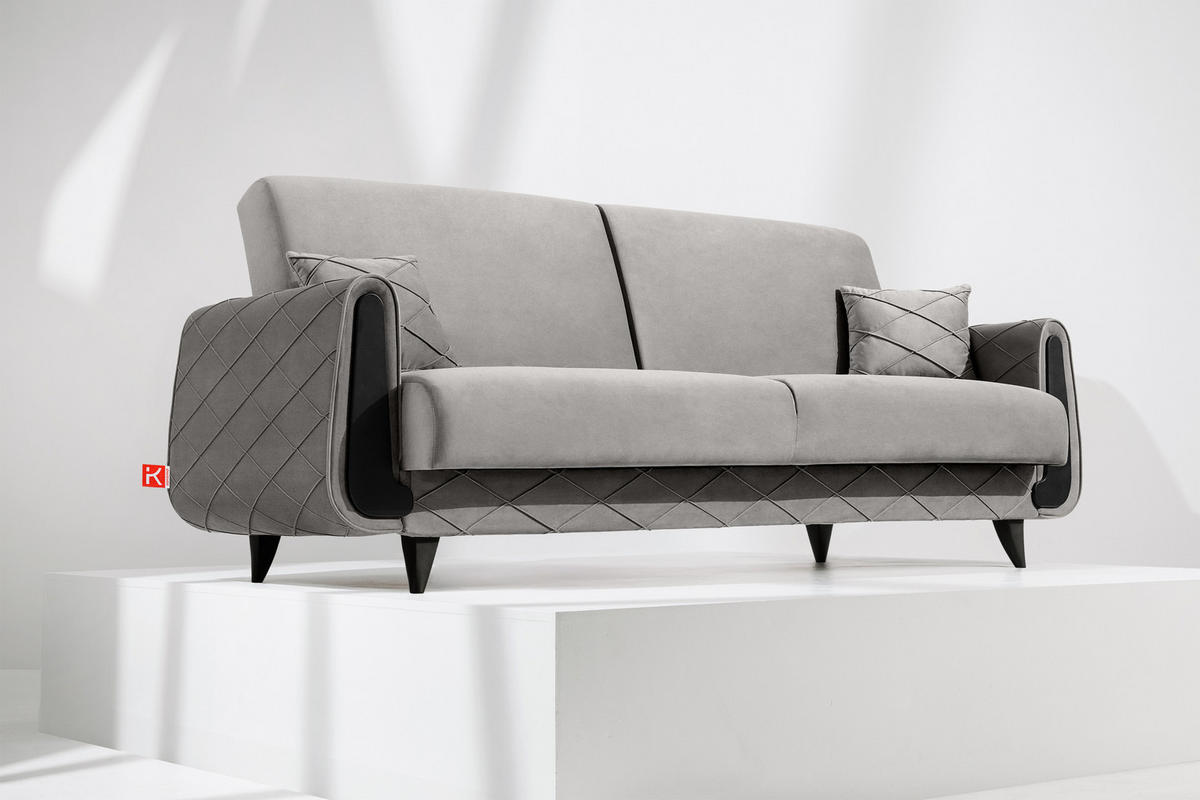 3-SITZER-SOFA GUSTAVO III Sofa 3 Velours, Hellgrau - Hellgrau, Holz/Holzwerkstoff (230/98/98cm) - KONSIMO®