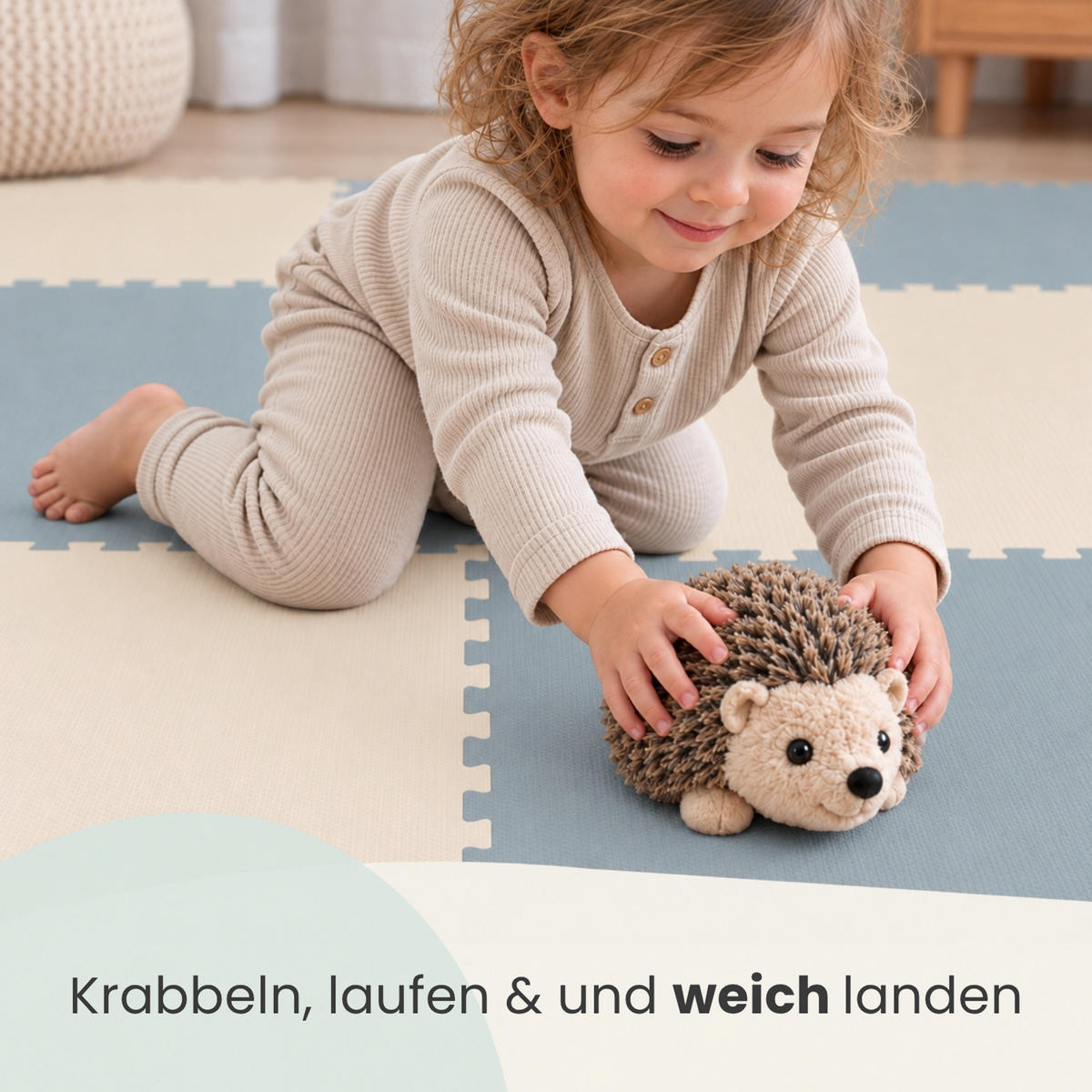 SPIELMATTE für Kinder - 8er set - 50x50 cm - Blau und Beige - Blau, Kunststoff (50/50cm) - Littletom