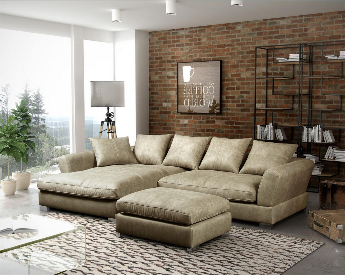 ECKSOFA Tizian Inkl. Hocker - Beige, Holzwerkstoff/Textil (182/290cm) - Fun Möbel
