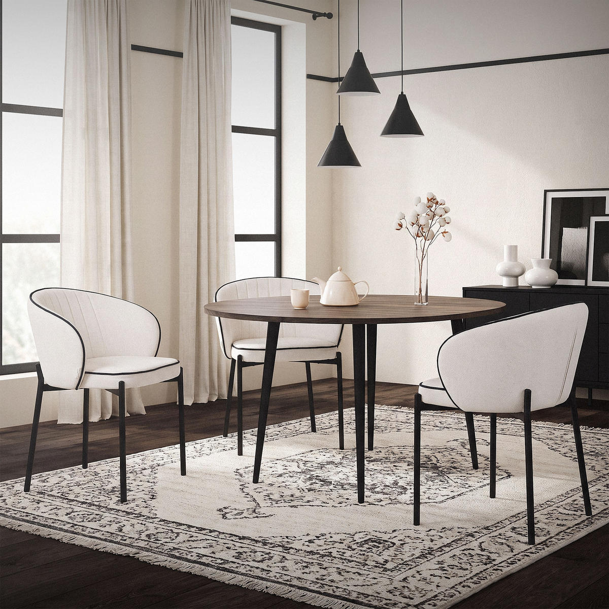 ESSZIMMERSTÜHLE 4er Set Beige - Beige/Schwarz, Textil/Metall (60/75/59cm) - ML-DESIGN