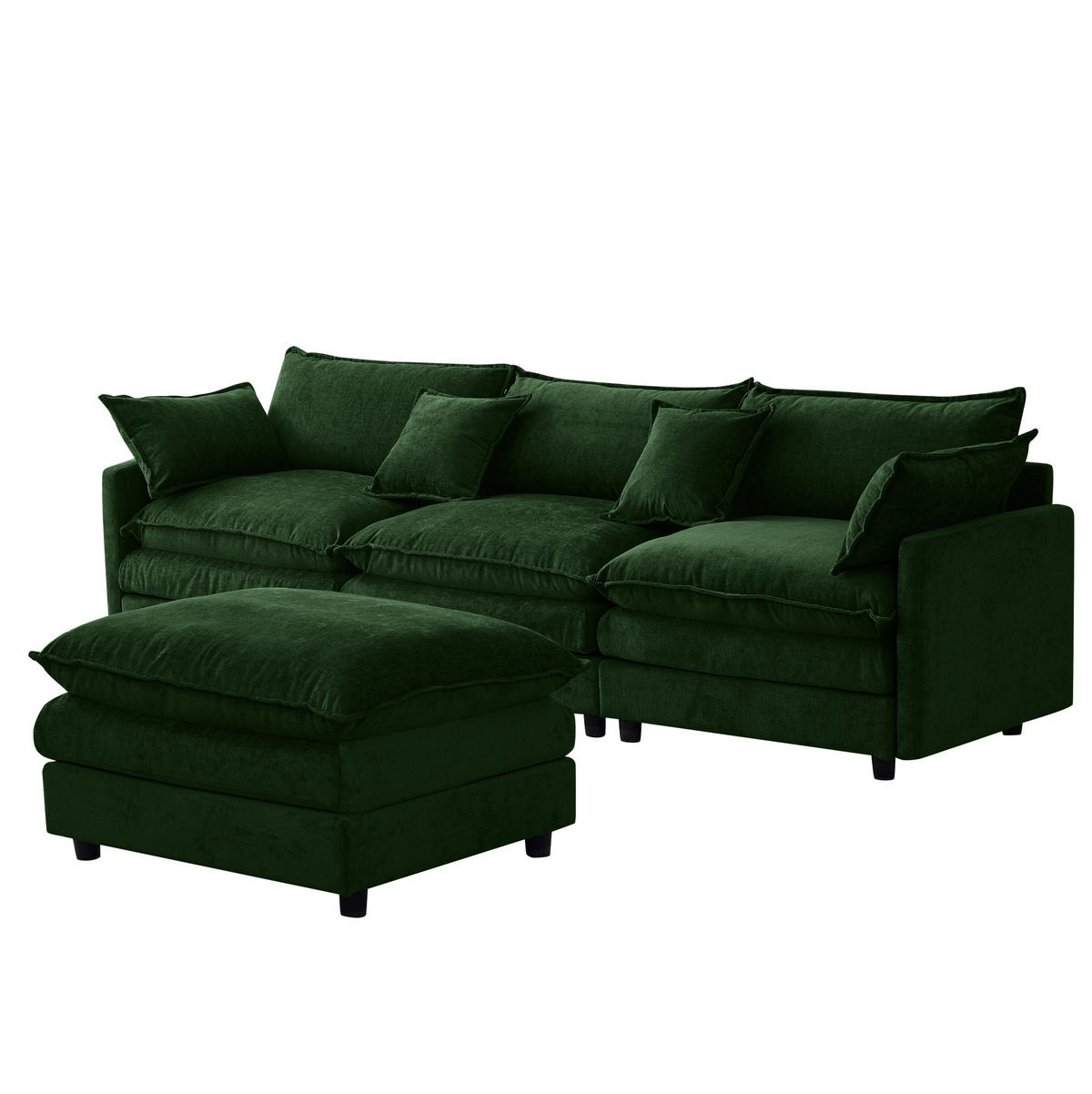 ECKSOFA 253/180/83 cm aus Chenille mit modularem Hocker Grün - Grün, Textil (154/267cm) - Modenvie