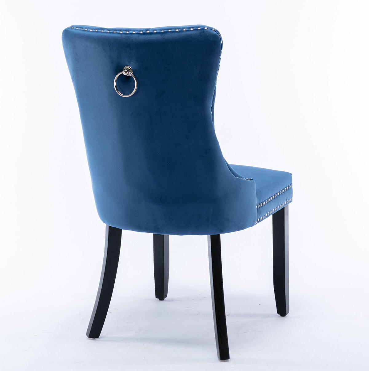 ESSZIMMERSTUHL Samt Blau mit hoher Rückenlehne Massivholz 2er-Set - Blau, Metall (50/95/65cm) - Meubliv