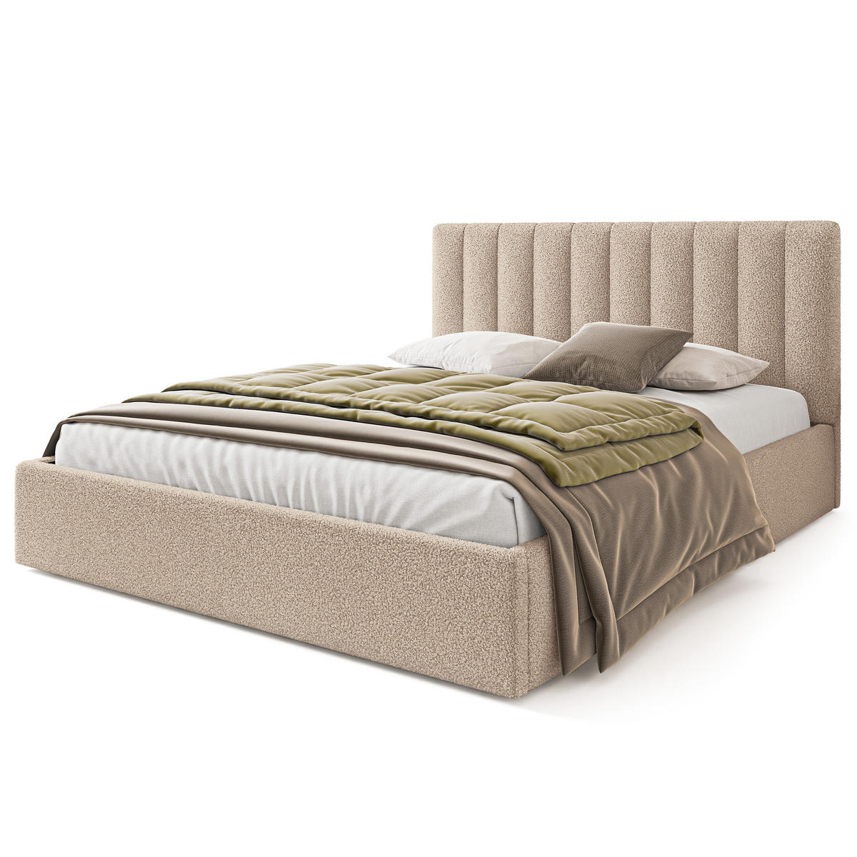 POLSTERBETT DEMERA Q 180x200 cm mit Bettkästen - Beige - Beige, Holz (180/200cm) - MASSENO