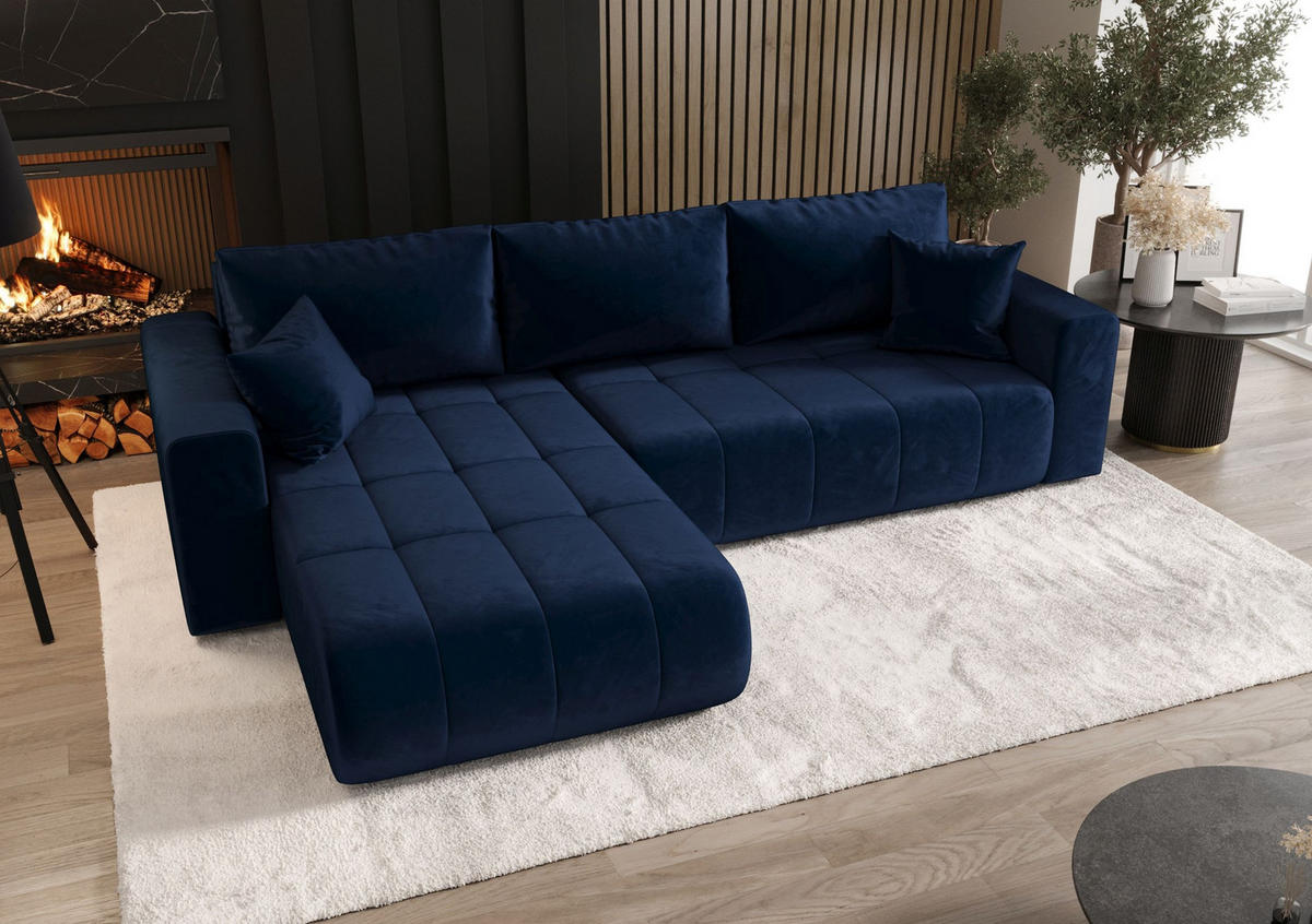 ECKSOFA mit Schlaffunktion MILO L Monolith 77 Links - Blau, Textil (280/175cm) - Bedante