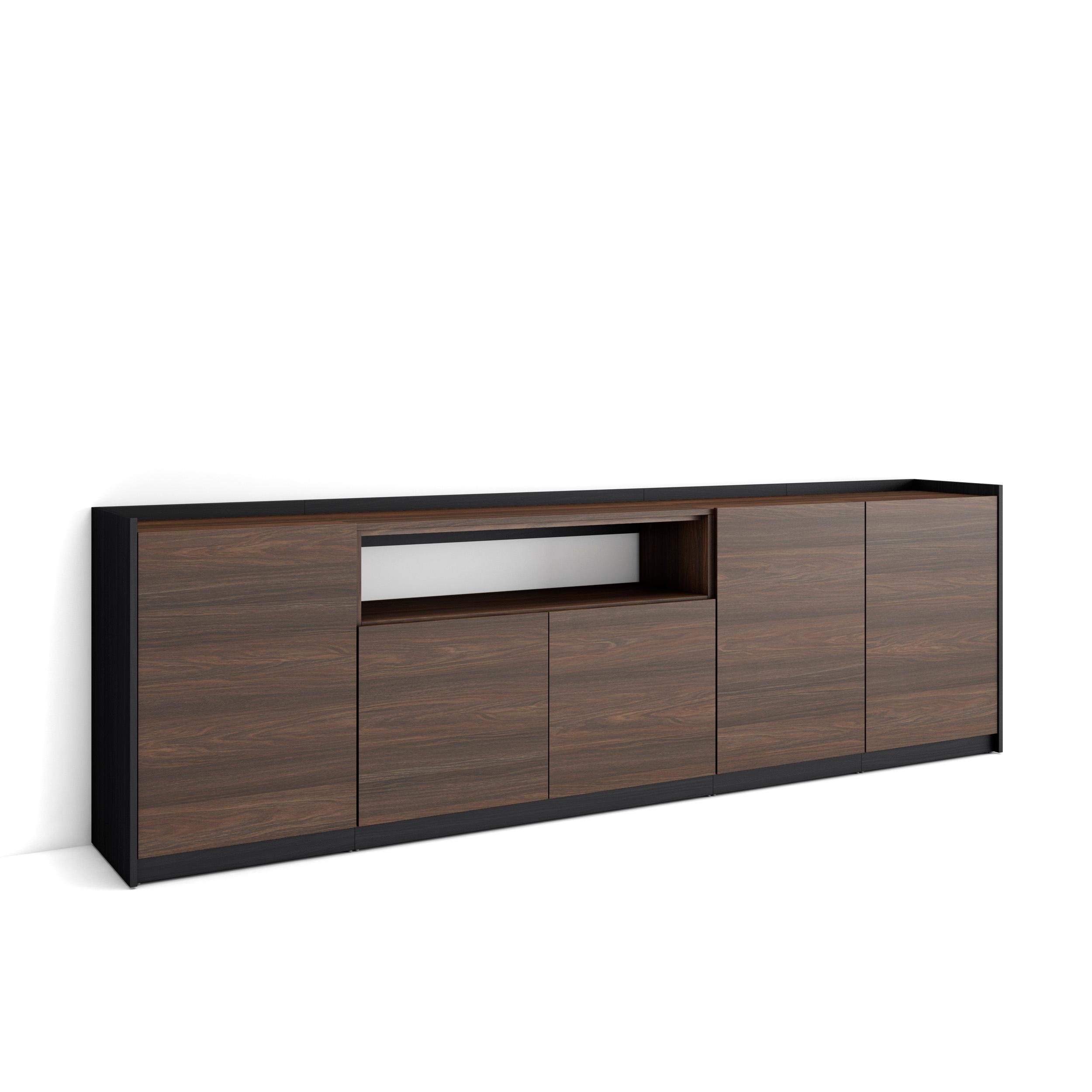 SIDEBOARD, Highboard, Dunkler Eiche und Schwarz, 260/37/80cm - Dunkelbraun, Holzwerkstoff (260/80/37cm) - Skraut Home