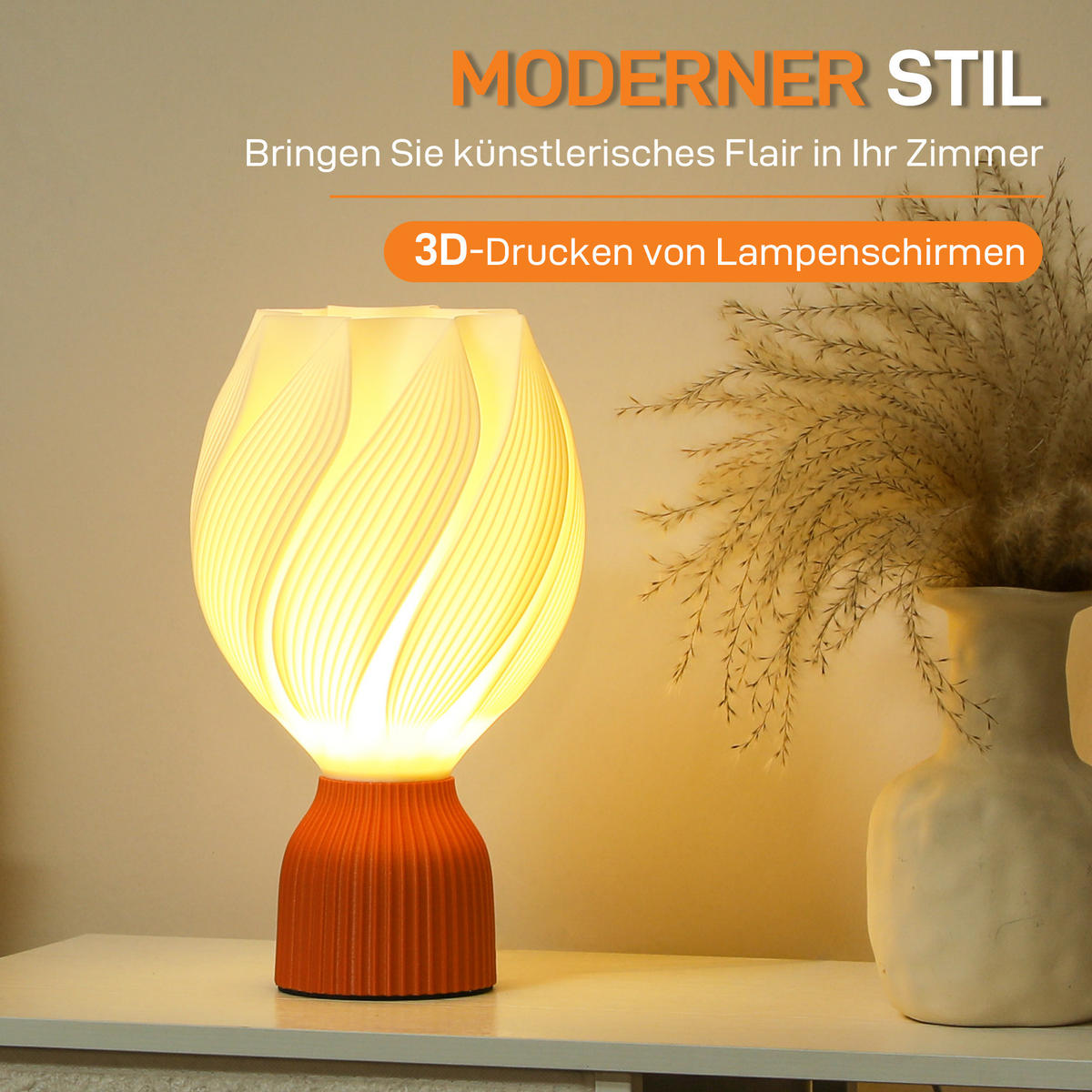 TISCHLAMPE LED 3D-Druck Weiß - Weiß, Kunststoff (16.5/16.5/28cm) - HOMCOM
