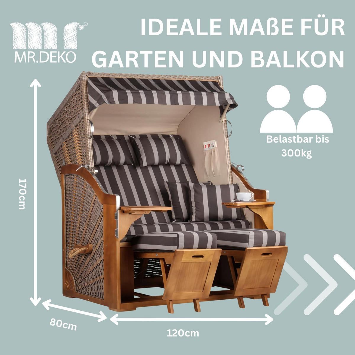 STRANDKORB Schleswig Pinie 2-Sitzer - Braun/Grau, Metall (120/160/80cm) - Mr. Deko