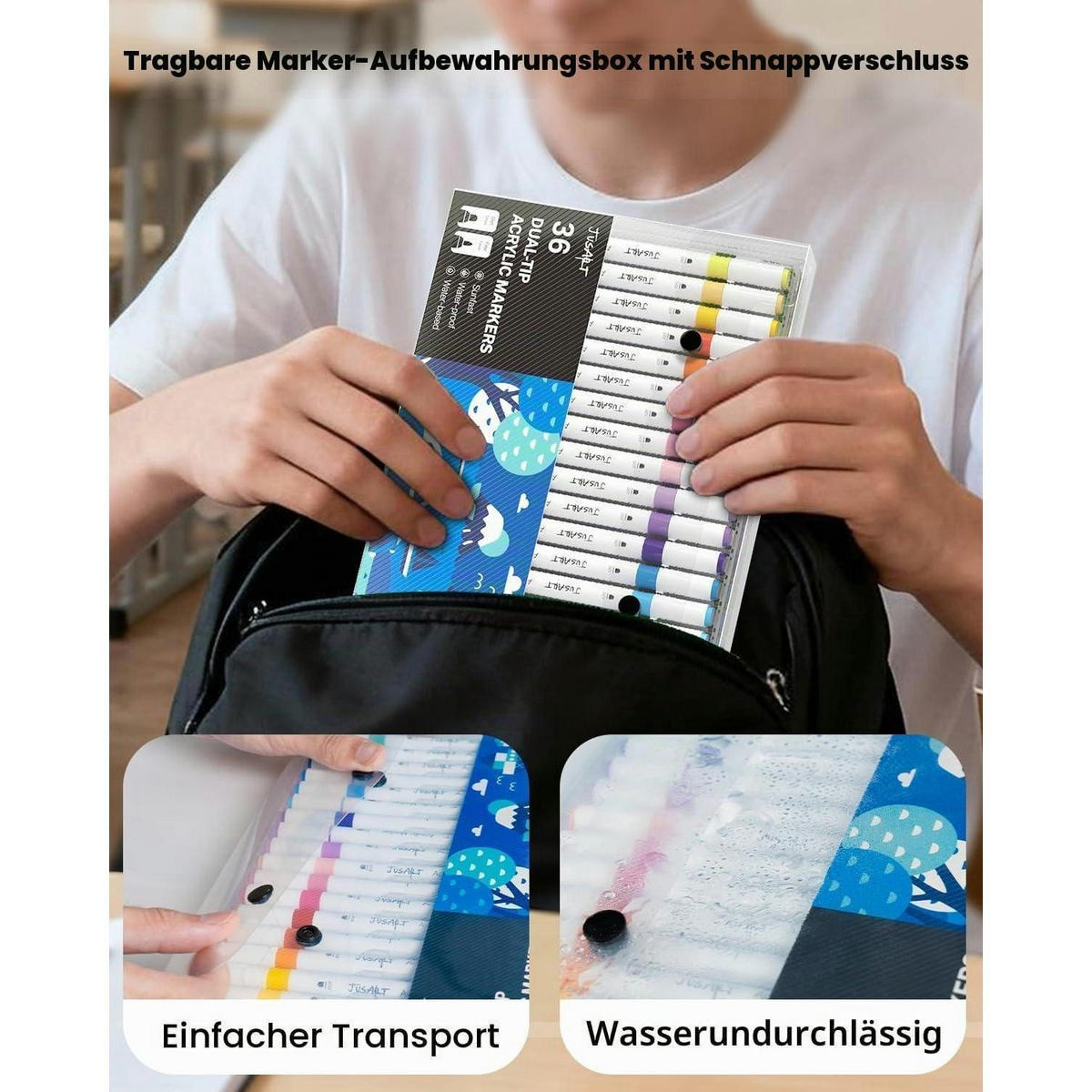 ACRYLSTIFTE 36er Set Doppelspitze Wasserfest - Multicolor, Kunststoff (10/8/15cm)