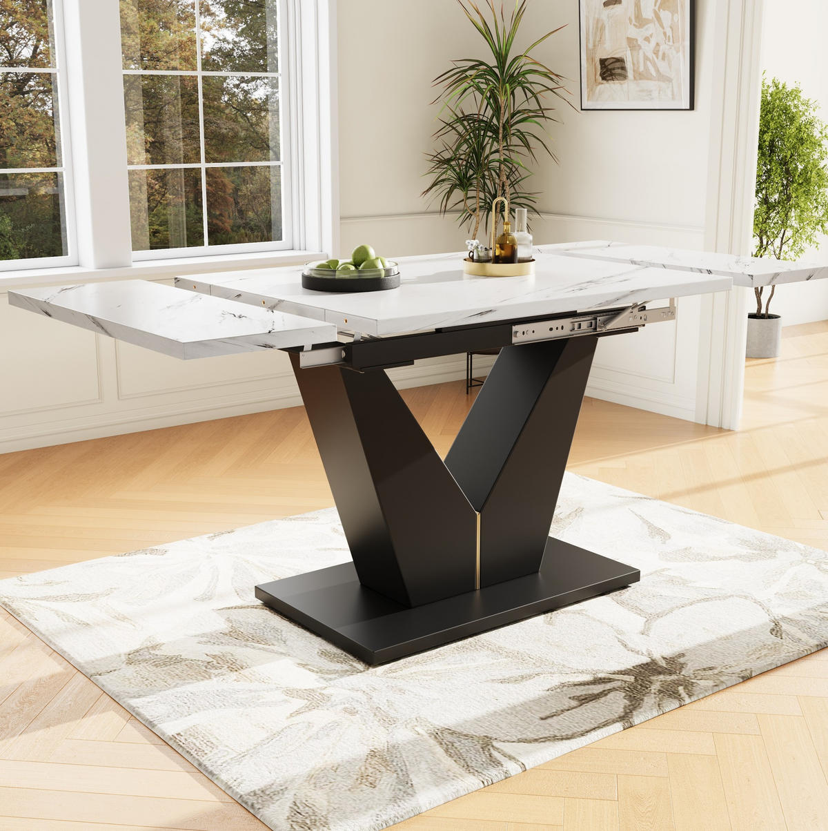 ESSTISCH ausziehbar 99-159 x 75 cm MDF Marmoroptik Weiß/Schwarz - Weiß, Metall (99/75/75cm) - Meubliv