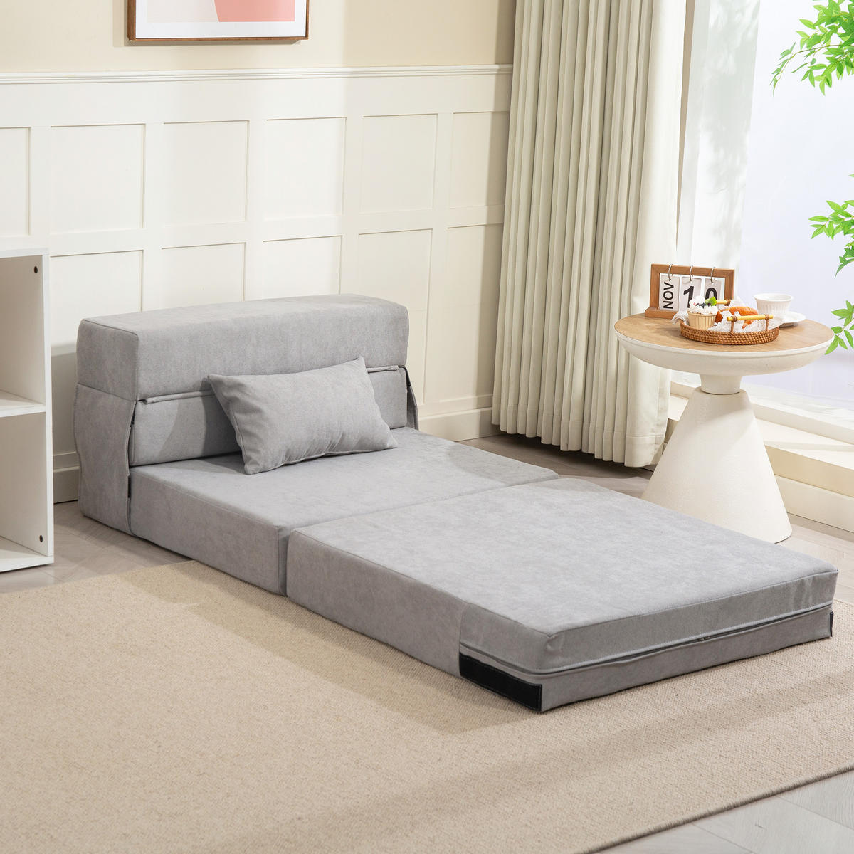 3 in 1 Schlafsessel, klappbares Schlafsofa mit Bettfunktion, Lendenkissen - Hellgrau, Kunststoff (80/15/210cm) - HOMCOM