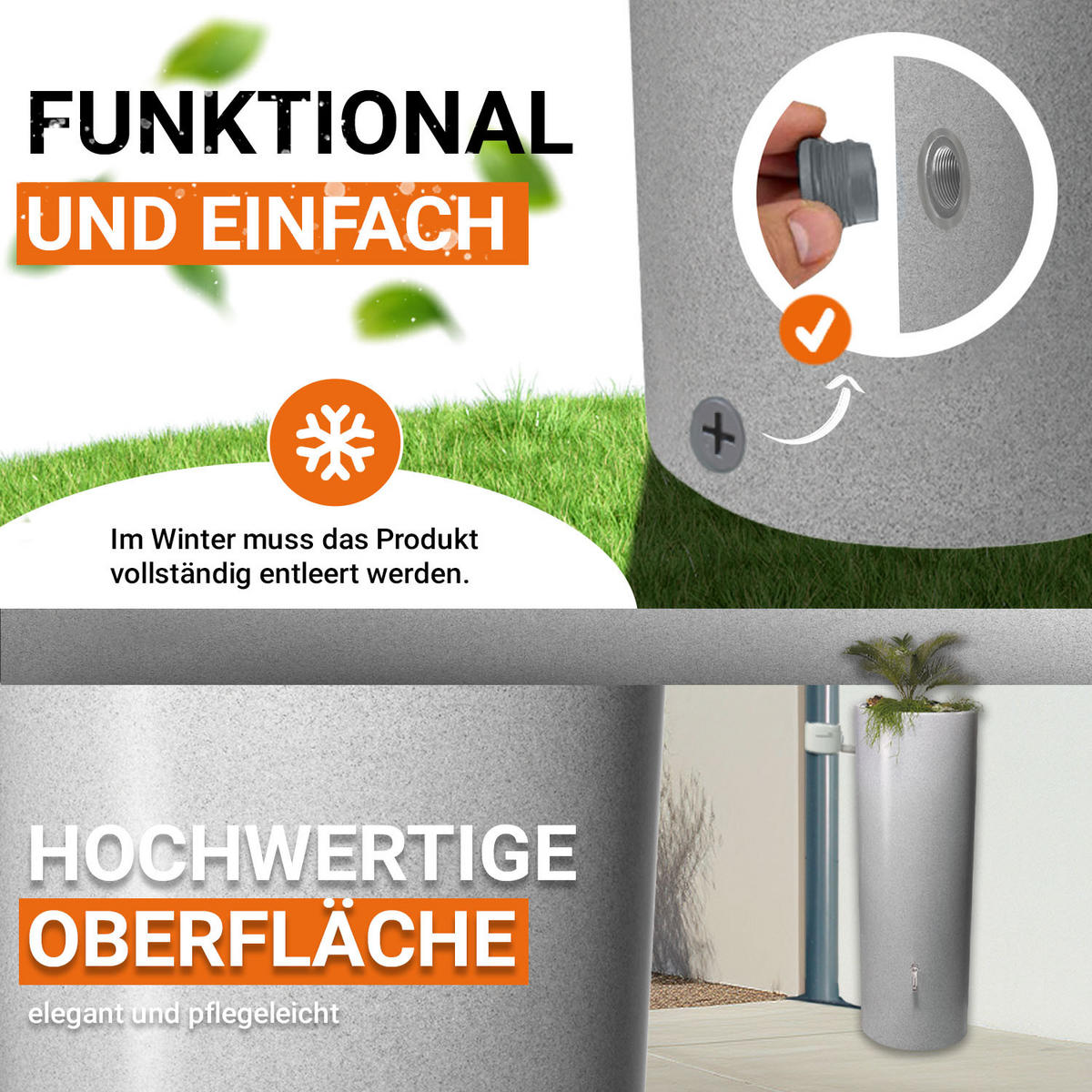 2IN1 Regentonne 350 L, silver inkl. Pflanzschale - Silberfarben, Kunststoff (62/150/62cm) - GARANTIA