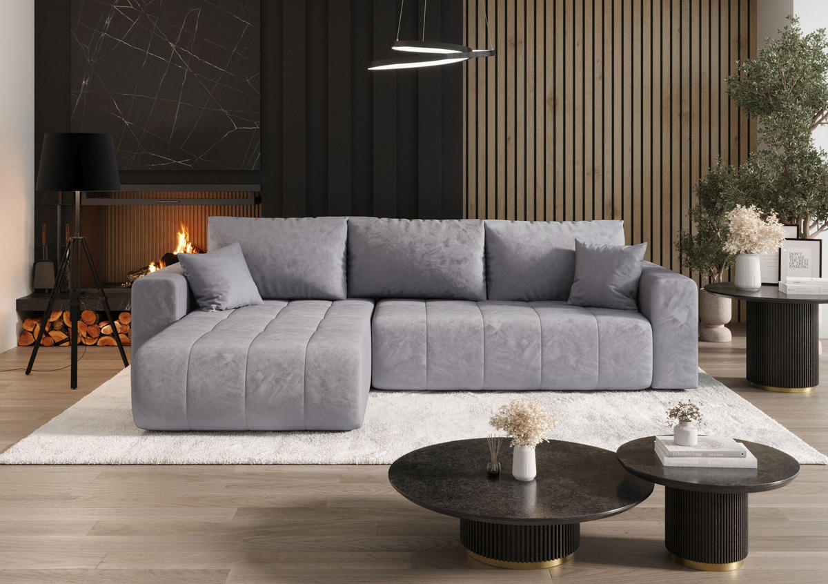 ECKSOFA mit Schlaffunktion MILO L Monolith 70 Links - Hellgrau, Textil (280/175cm) - Bedante