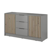 KOMMODE Stilo 155 cm in Grau + Lamellen aus Artisan-Eiche - Schwarz/Eiche Artisan, Holzwerkstoff/Kunststoff (155/86/45cm) - Ravio