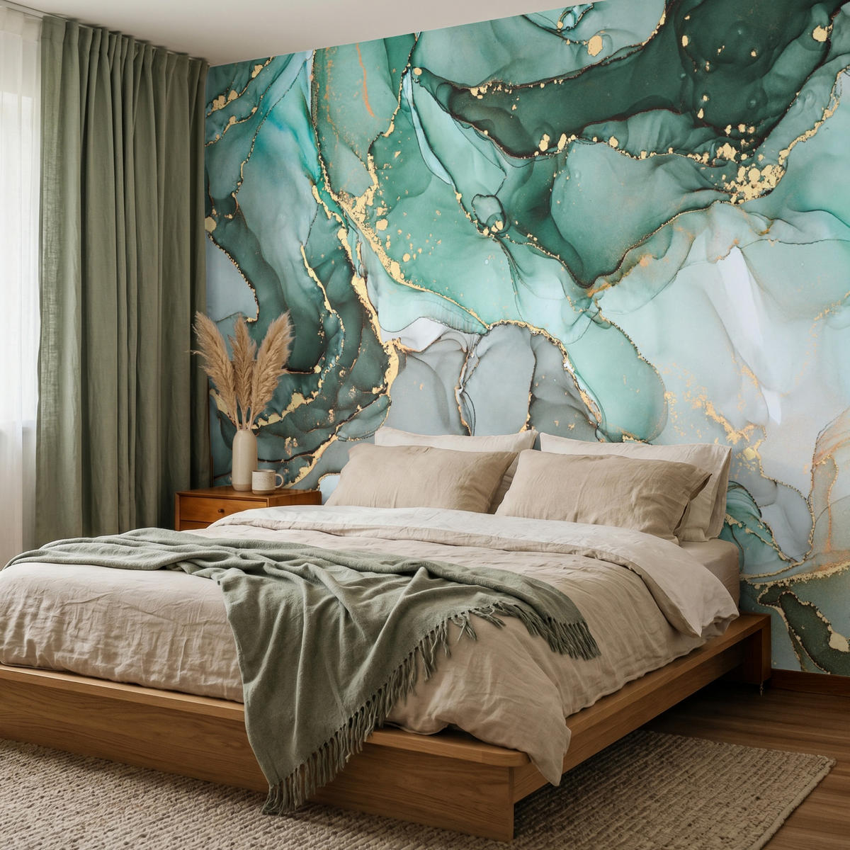 TAPETE - Gold - Marmor - Grün - Luxus - Marmoroptik - Grau - 240x200 cm - Grün, Papier (240/200cm) - OnlyWow