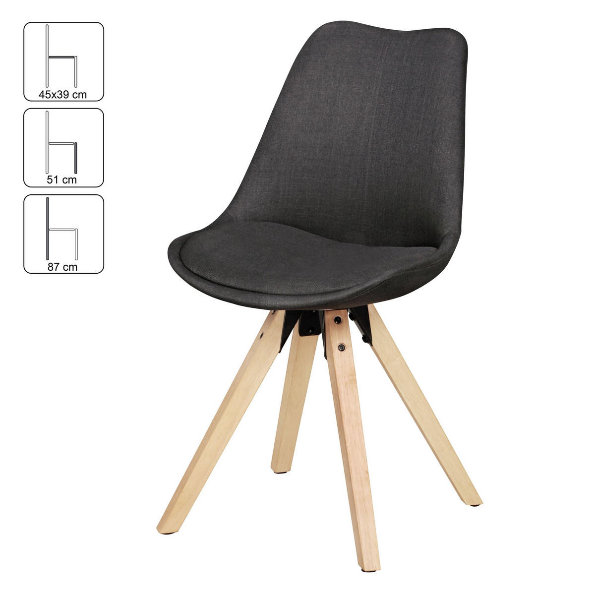 ESSZIMMERSTUHL 2er Set Stoffbezug mit Holzgestell Skandinavisch gepolstert, Anthrazit 49x52x87 cm - Anthrazit/Beige, Holz/Textil (49/87/52cm) - KADIMA DESIGN