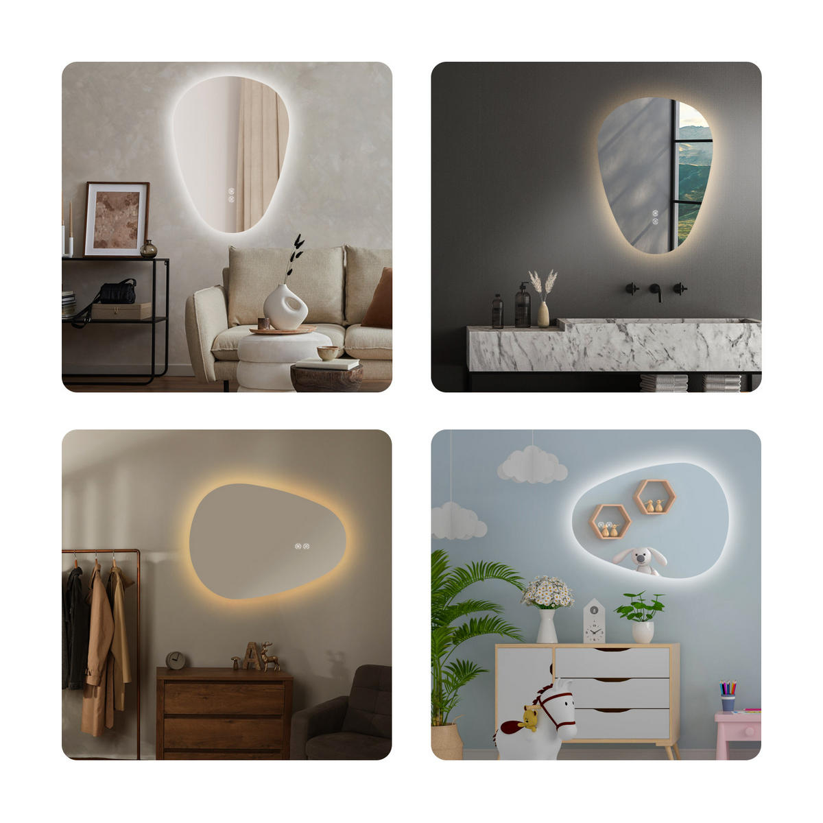 BADSPIEGEL mit Touch-Schalter, Dimmbar 80/60/3 cm - Weiß, Glas (60/3/80cm) - EMKE