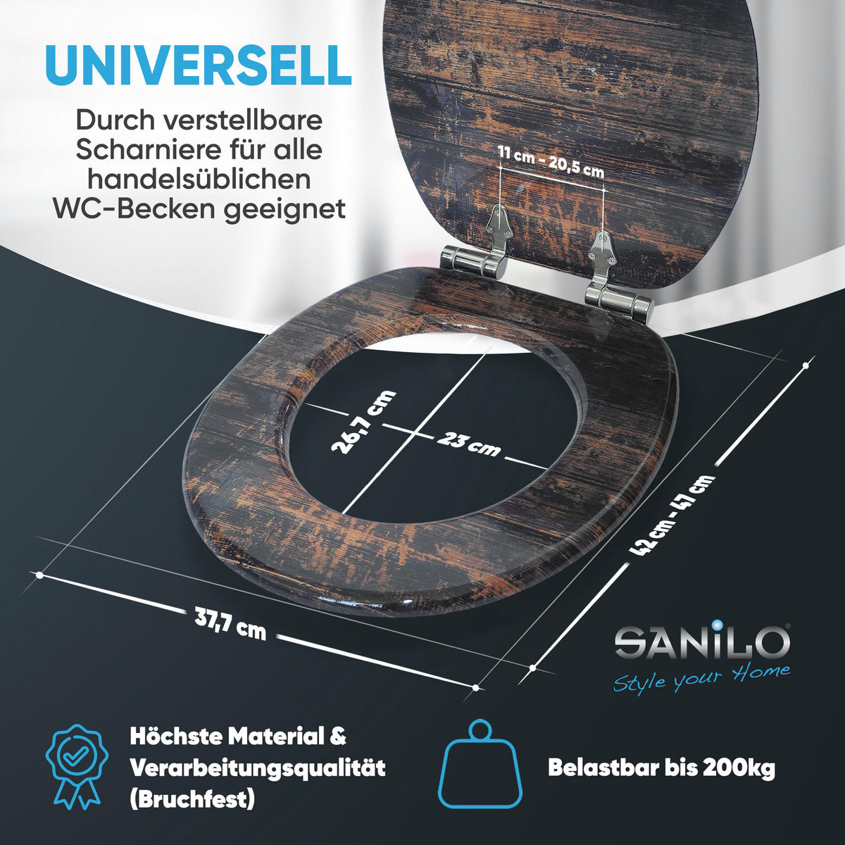 WC-SITZ mit Absenkautomatik Vintage - Braun, Holzwerkstoff (38/6/47cm) - Sanilo