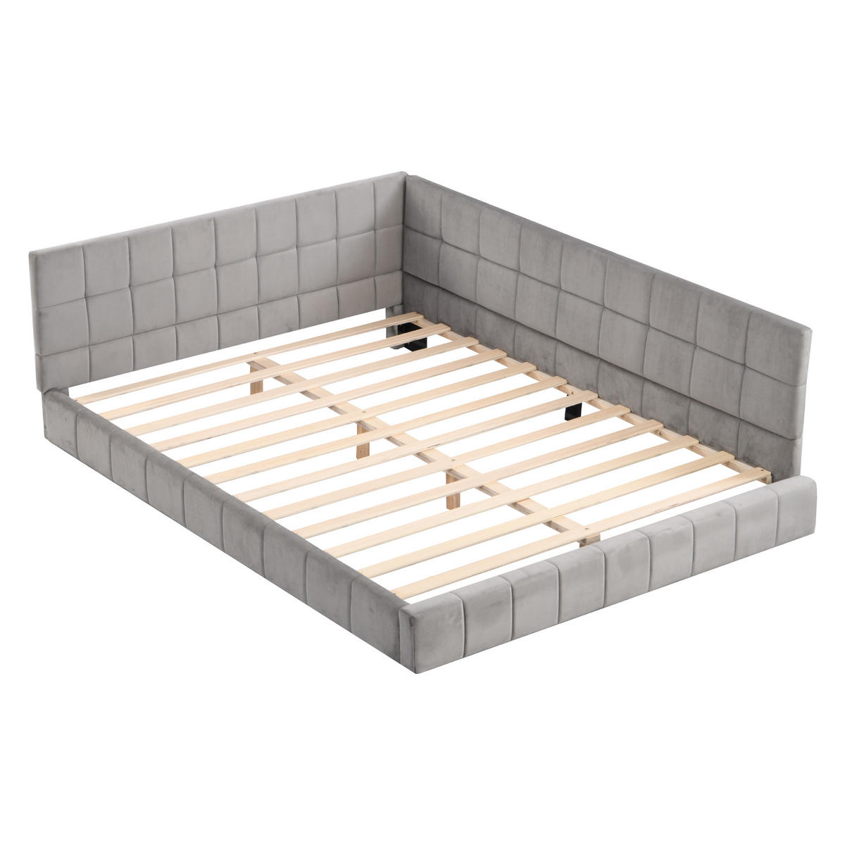 POLSTERBETT 140/200 cm mit Rückenlehne und Samtpolsterung Grau - Grau, Leder (140/200cm) - OKWISH