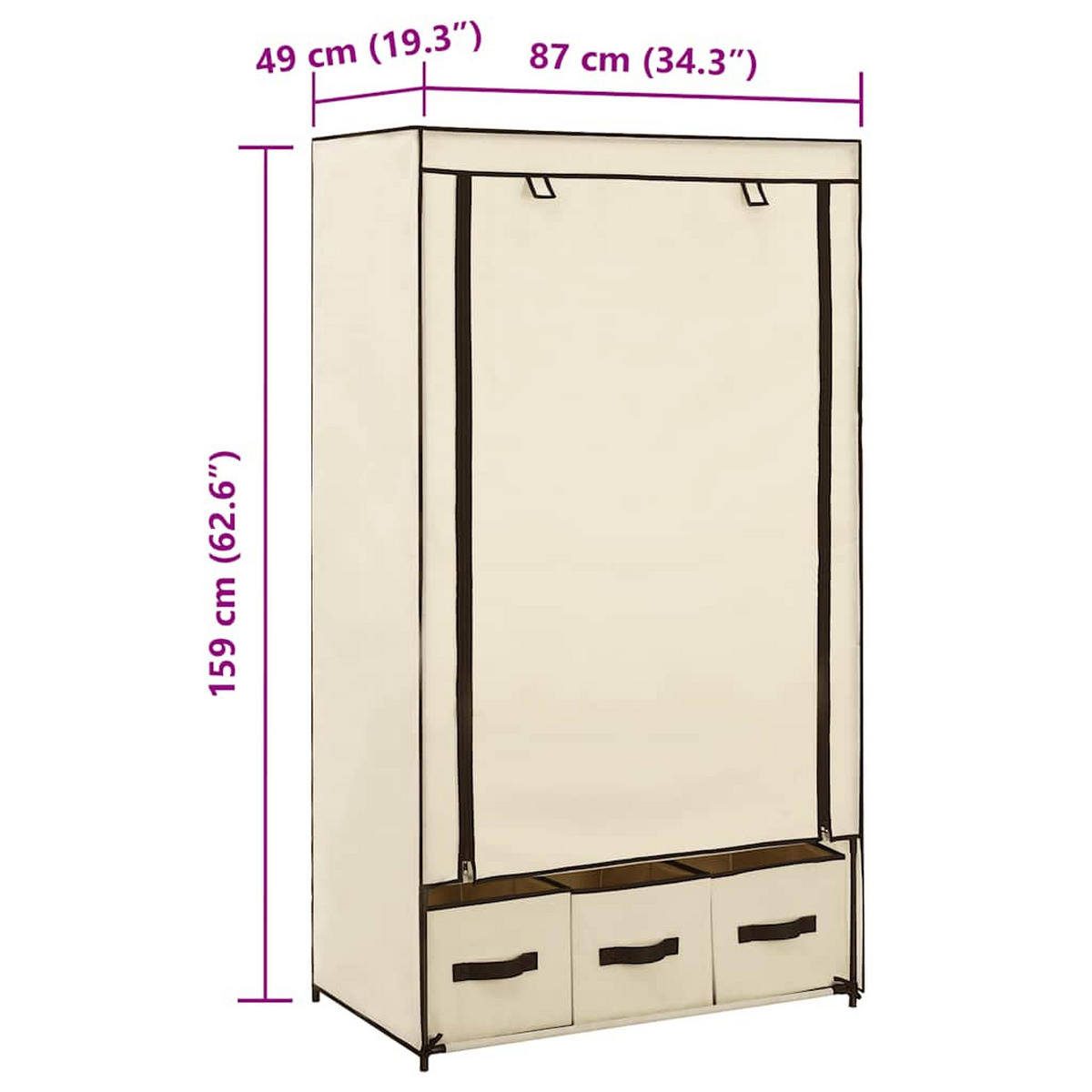 STOFFSCHRANK mit 3 Schubladen, 1 Rolltür 87/49/159 cm Creme - Creme, Textil (87/159/49cm) - vidaXL