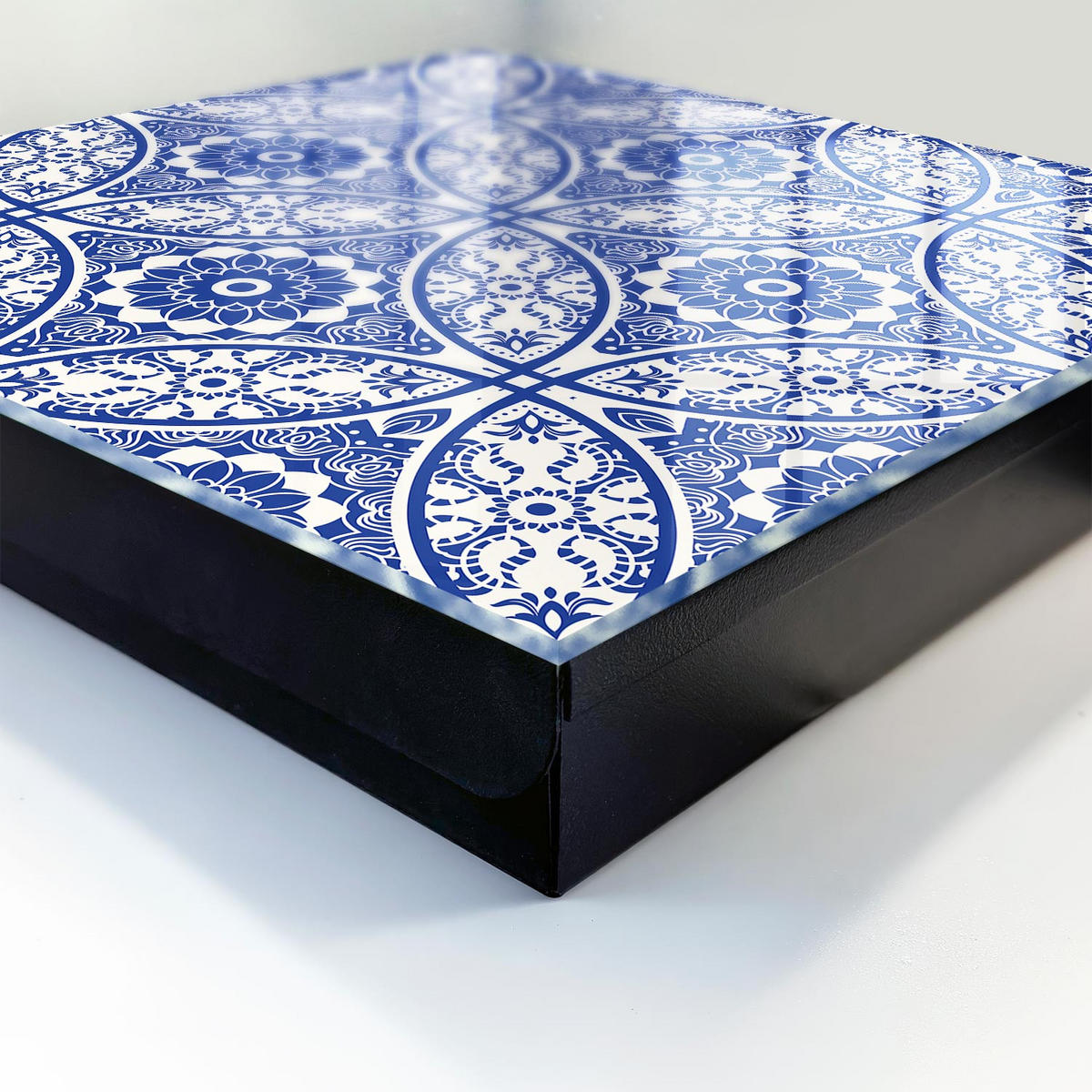 SCHLÜSSELBOX Schwarz 30x30 cm- Türöffnung nach rechts - Blaues Mosaik - Blau, Metall (30/30/5cm) - TULUP