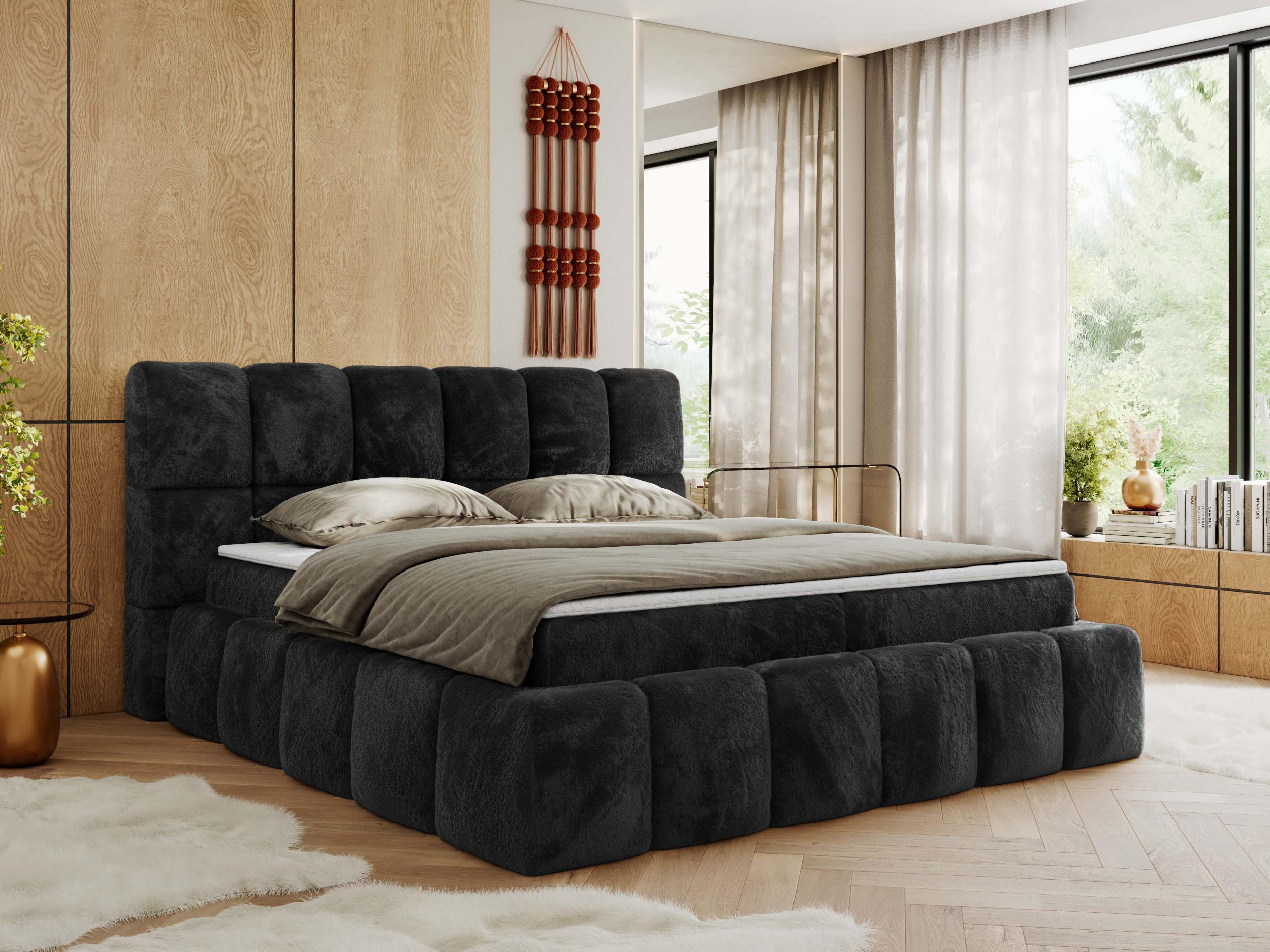 BOXBETT NIRA 200/200 - Dunkelgrau Plüsch - H3 - Dunkelgrau, Holz/Textil (200/200cm) - MKS