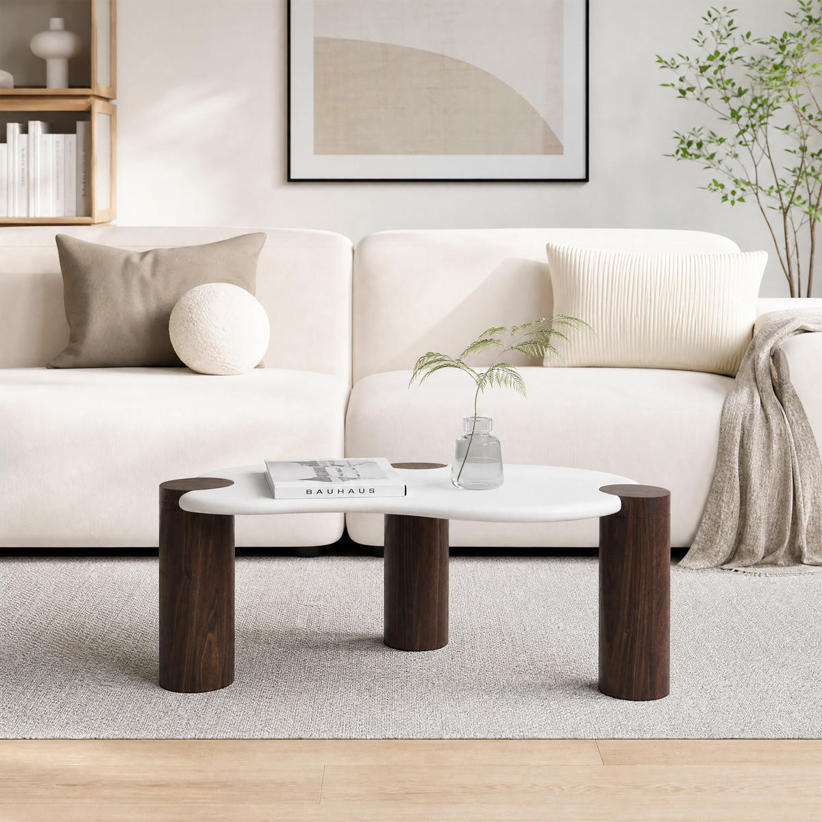 COUCHTISCH Holz 90 × 49 × 36 cm, Memphis-Stil, Walnussoptik - Weiß, Holzwerkstoff (49/90/35.5cm) - Hometopia