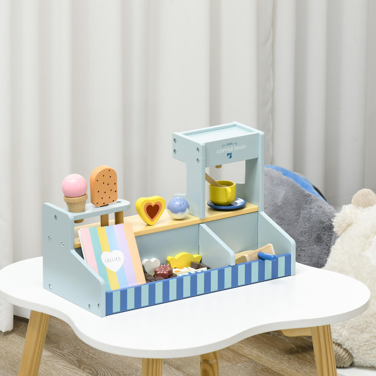 EISLADEN mit viel Zubehör - Hellblau, Holzwerkstoff (20/24.5/42cm) - AIYAPLAY