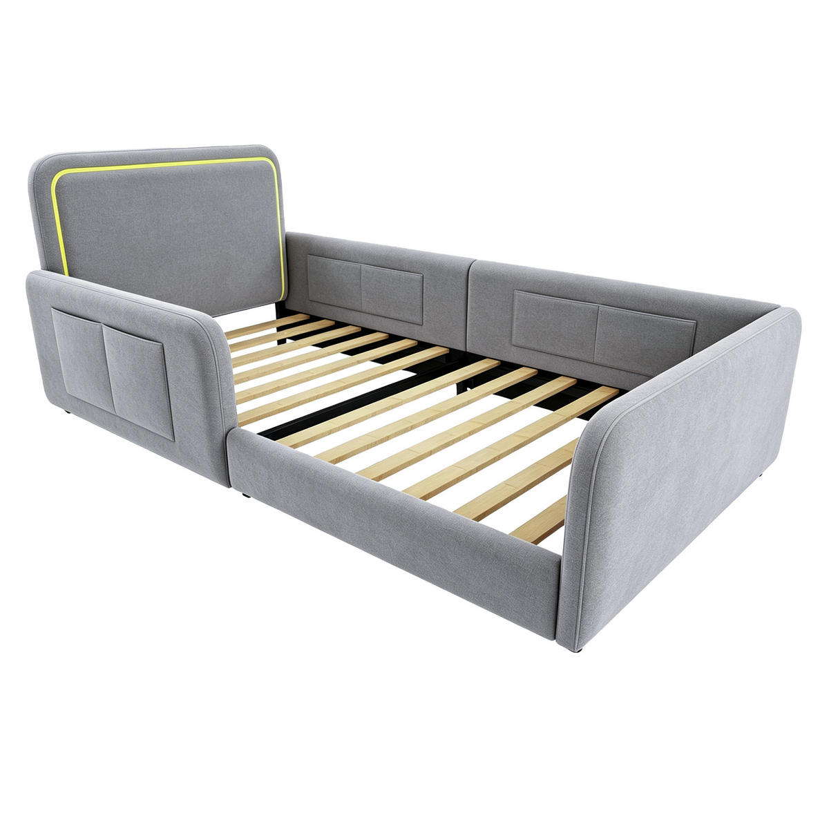 POLSTERBETT 90x200cm LED App Steuerung Seitentasche Grau - Grau, Textil (90/200cm) - FLIEKS
